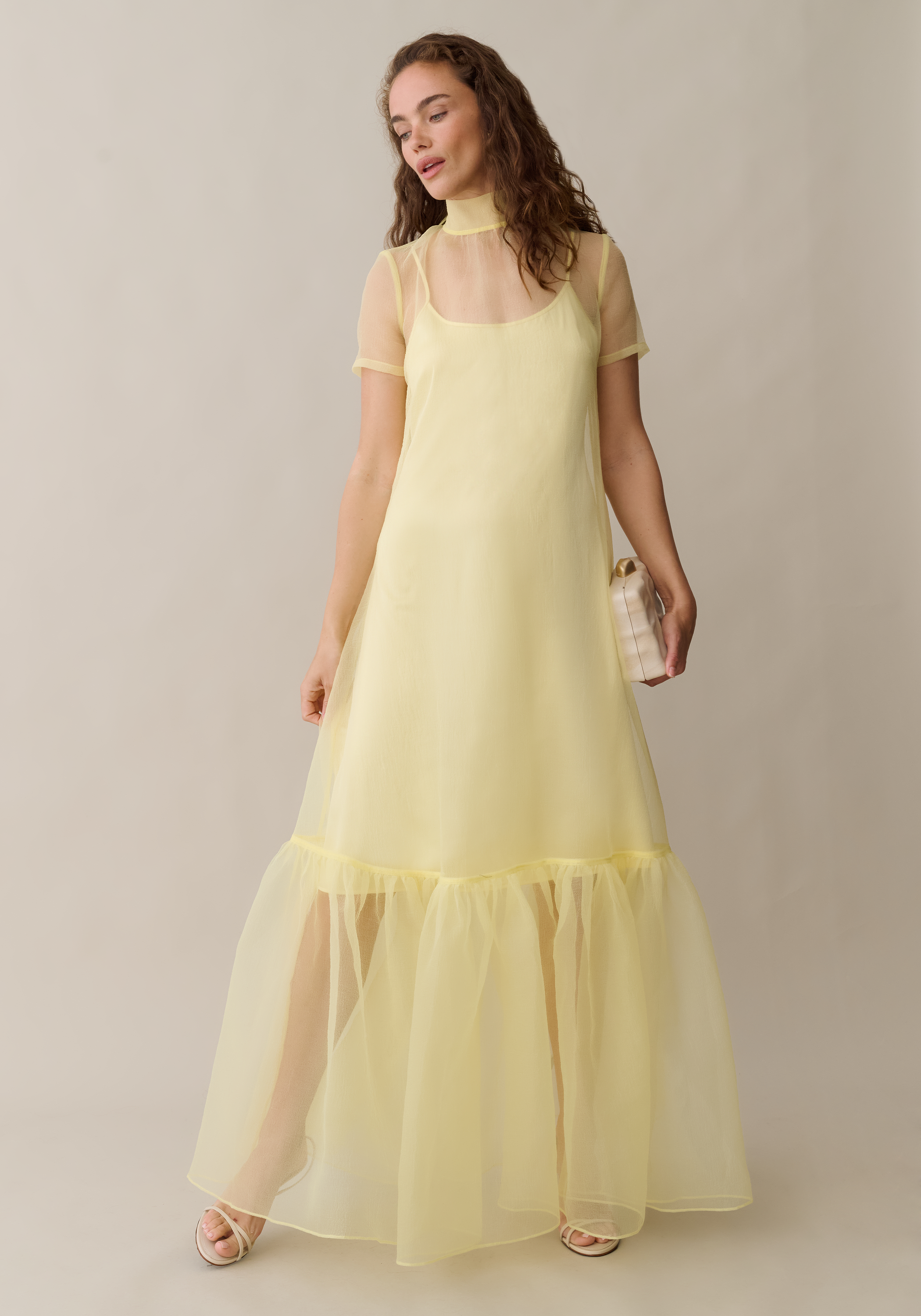 sheer yellow dress Light Lace Maxi with High Split and Hollow-Out Wais Canary Houze Its perfect for a wedding or a special birthday celebration Few Moda | Melody Dress