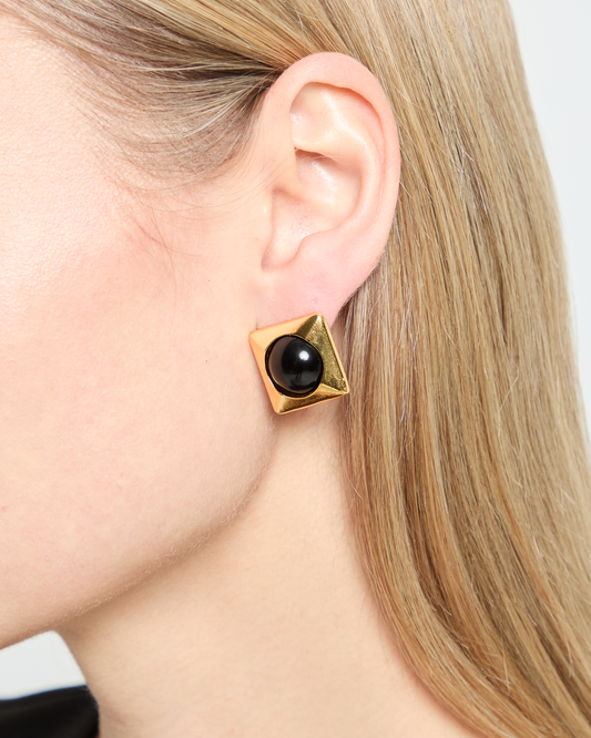 Chunky Onyx Square Earrings