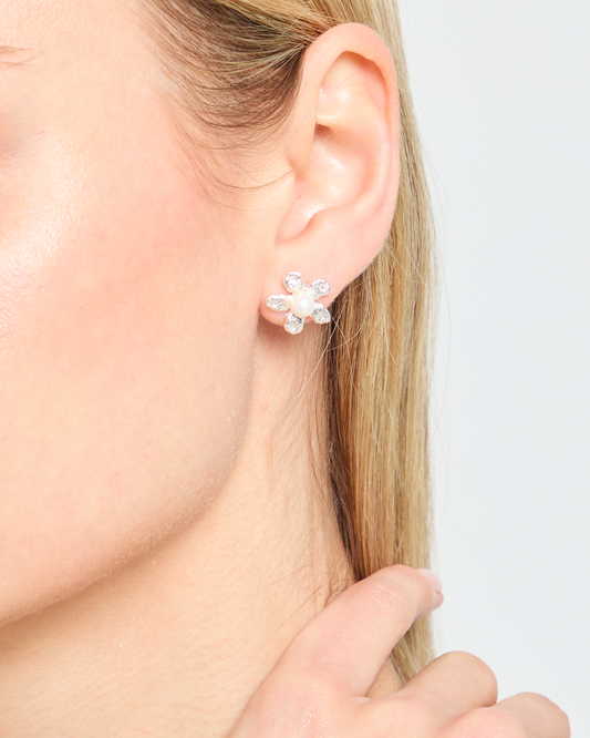 Dainty Pearl Flower Earrings