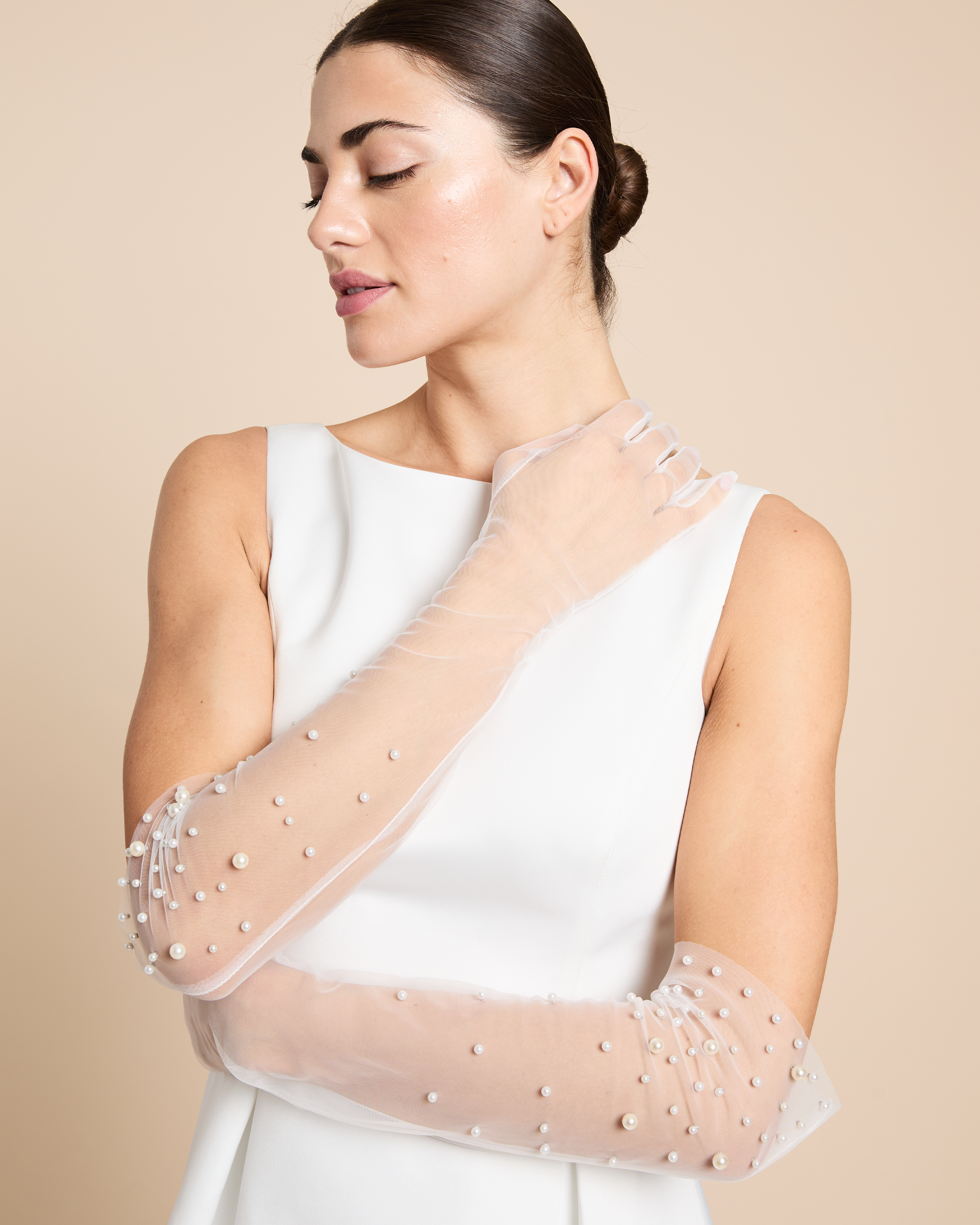 Few Moda | Pearl Long Bridal Gloves - White / OS Few Moda | Pearl Long Bridal Gloves - White / OS