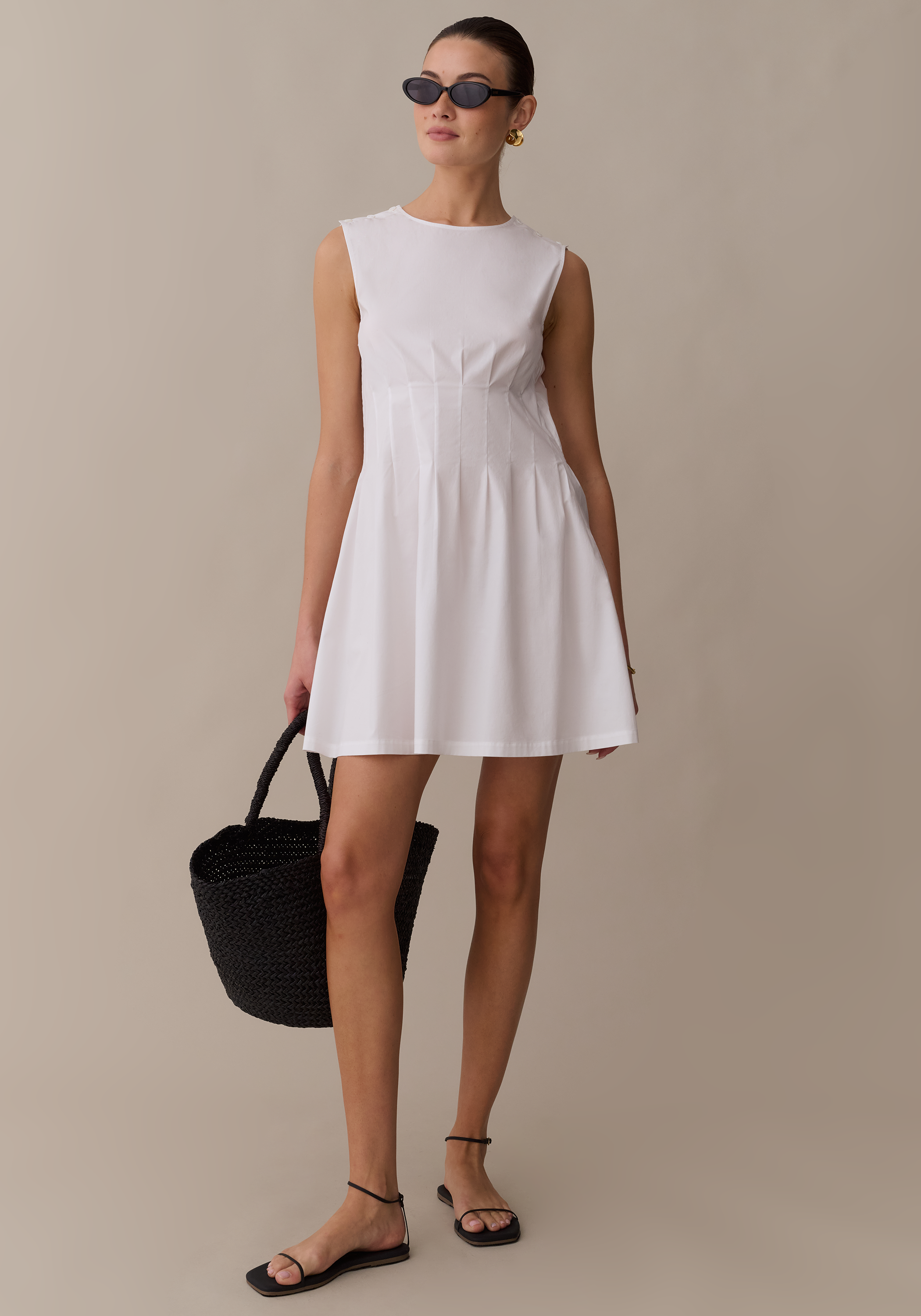 classic white mini dress Classic Elegance White Chiffon Sleeveless Mock Neck Mini Dress