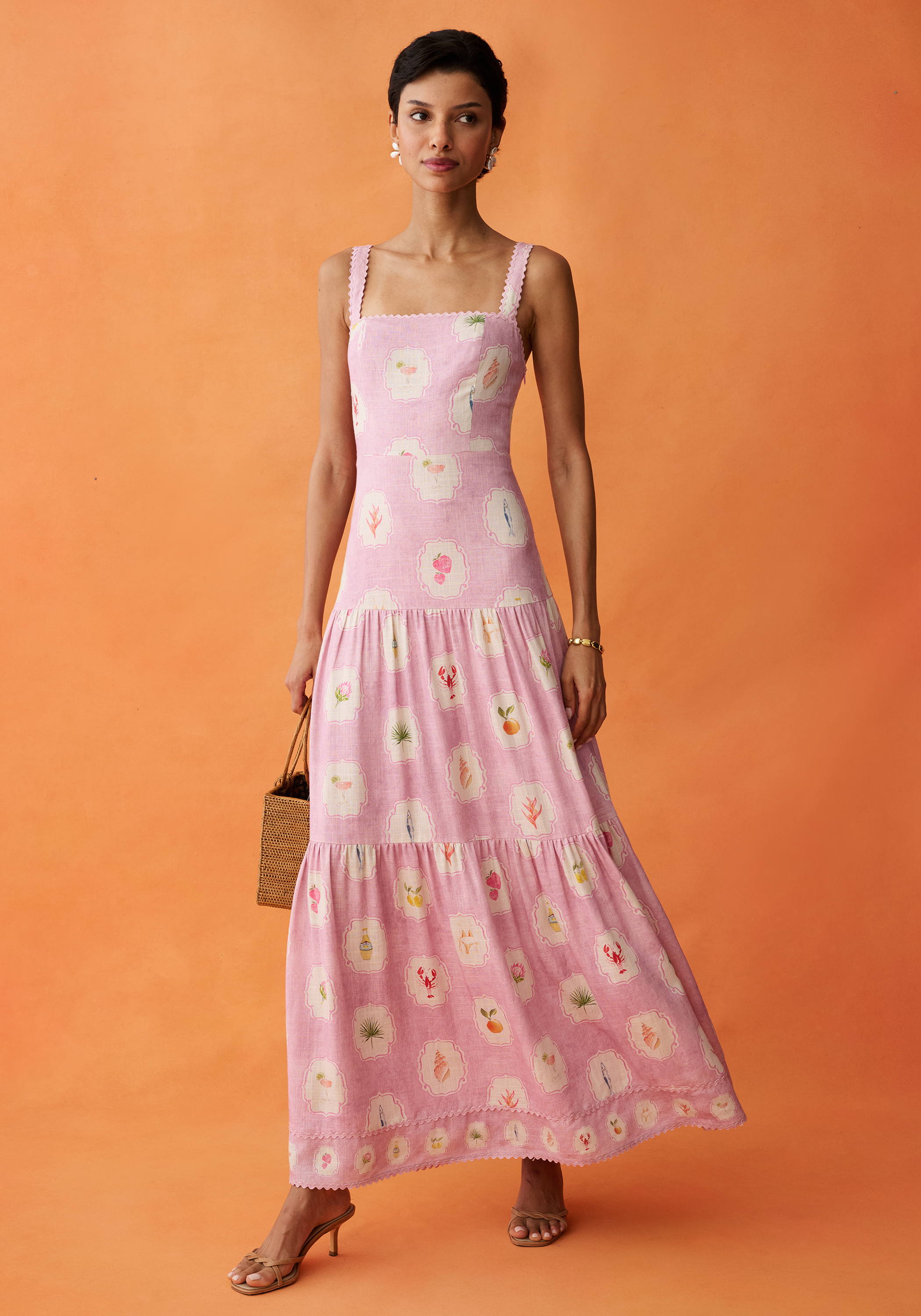 anaya pink dress Anaya Jaquard Puff Sleeve Cut Out Back Maxi Dress in Pink