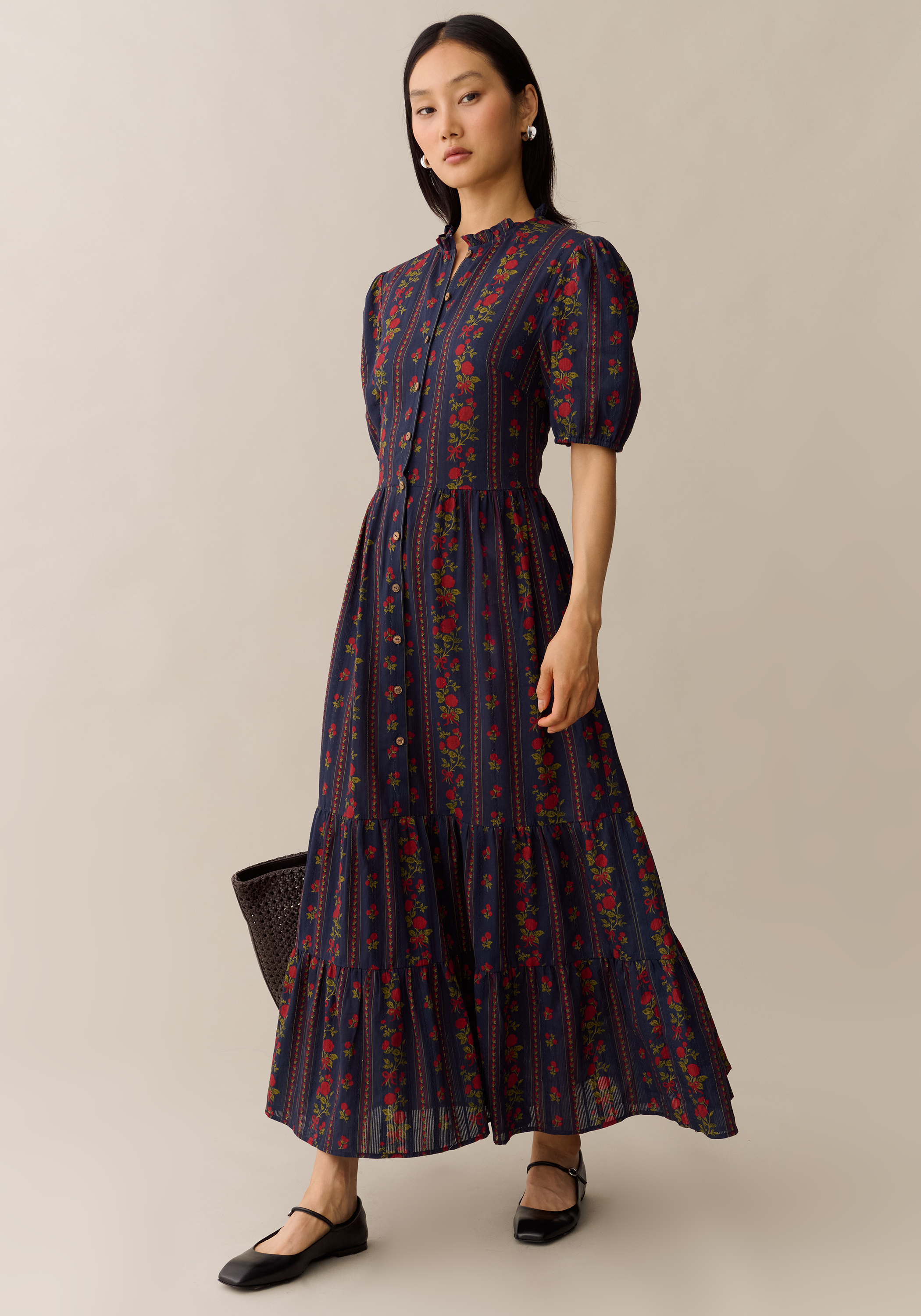 evelina midi dress Evelina Shimmer Floral Print Midi Dress Brown | Maxi Dresses