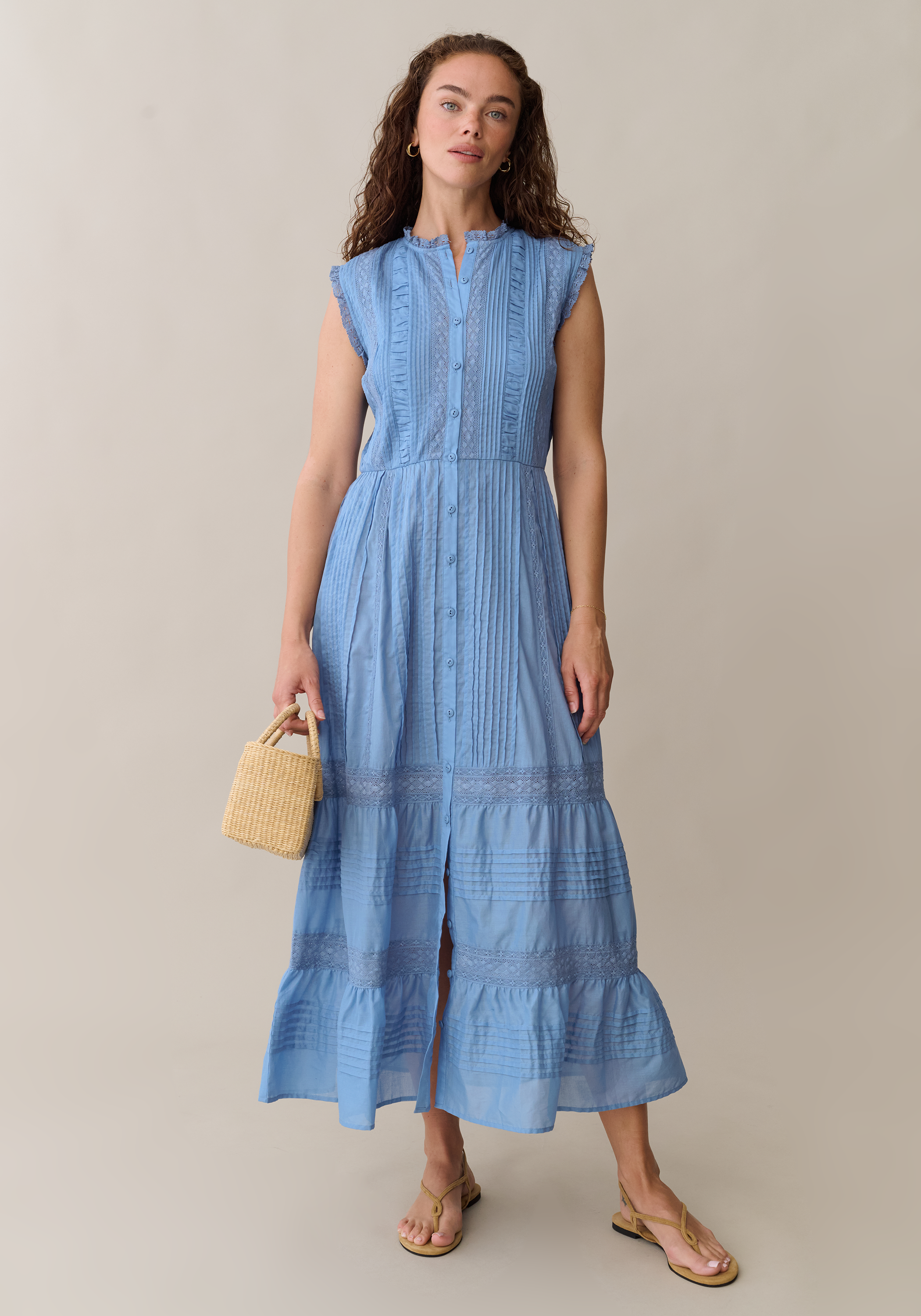 blue dress cotton Belle Midi Daisy Daisy Blue / 2 Wash normally 2 Navy Cotton-Linen Dress | Comfy,