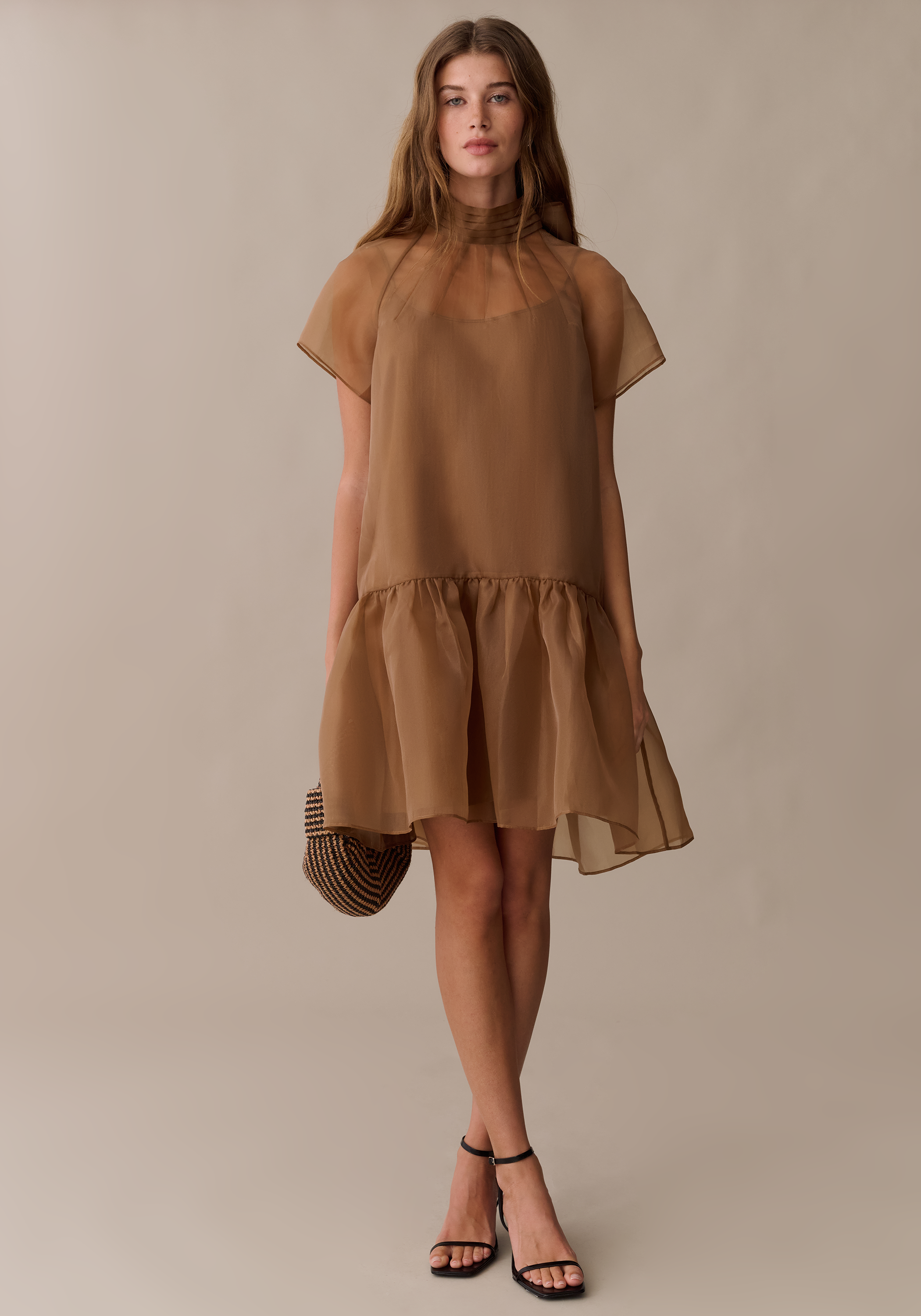 staud brown mini dress STAUD Esther Mini Dress Taupe
