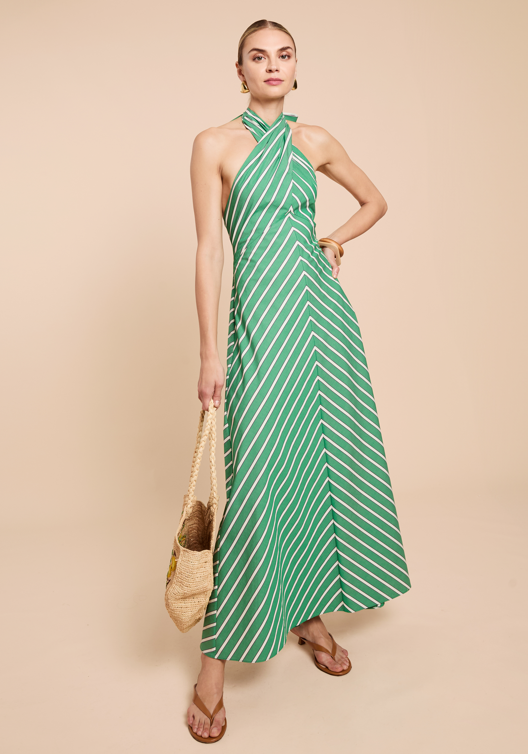 Few Moda | Noelle Cotton Dress - Green Stripe / L Few Moda | Noelle Cotton Dress - Green Stripe / L