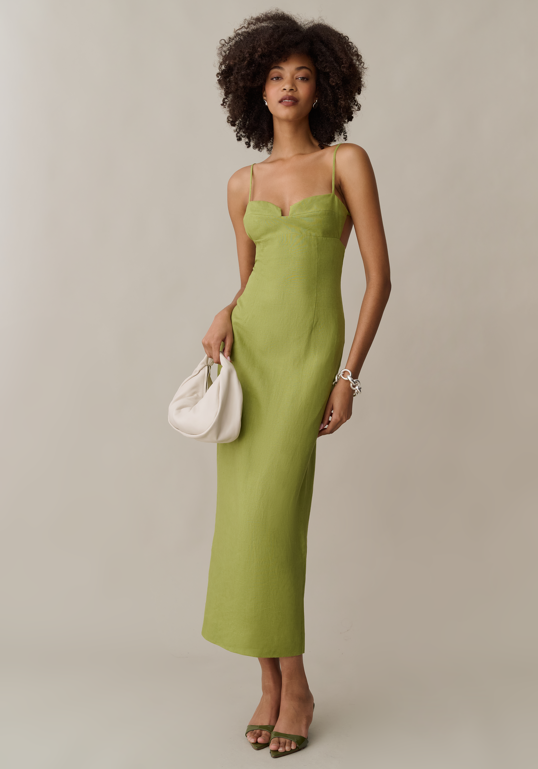 green linen midi dress Farfalla Linen Midi Dress Forest