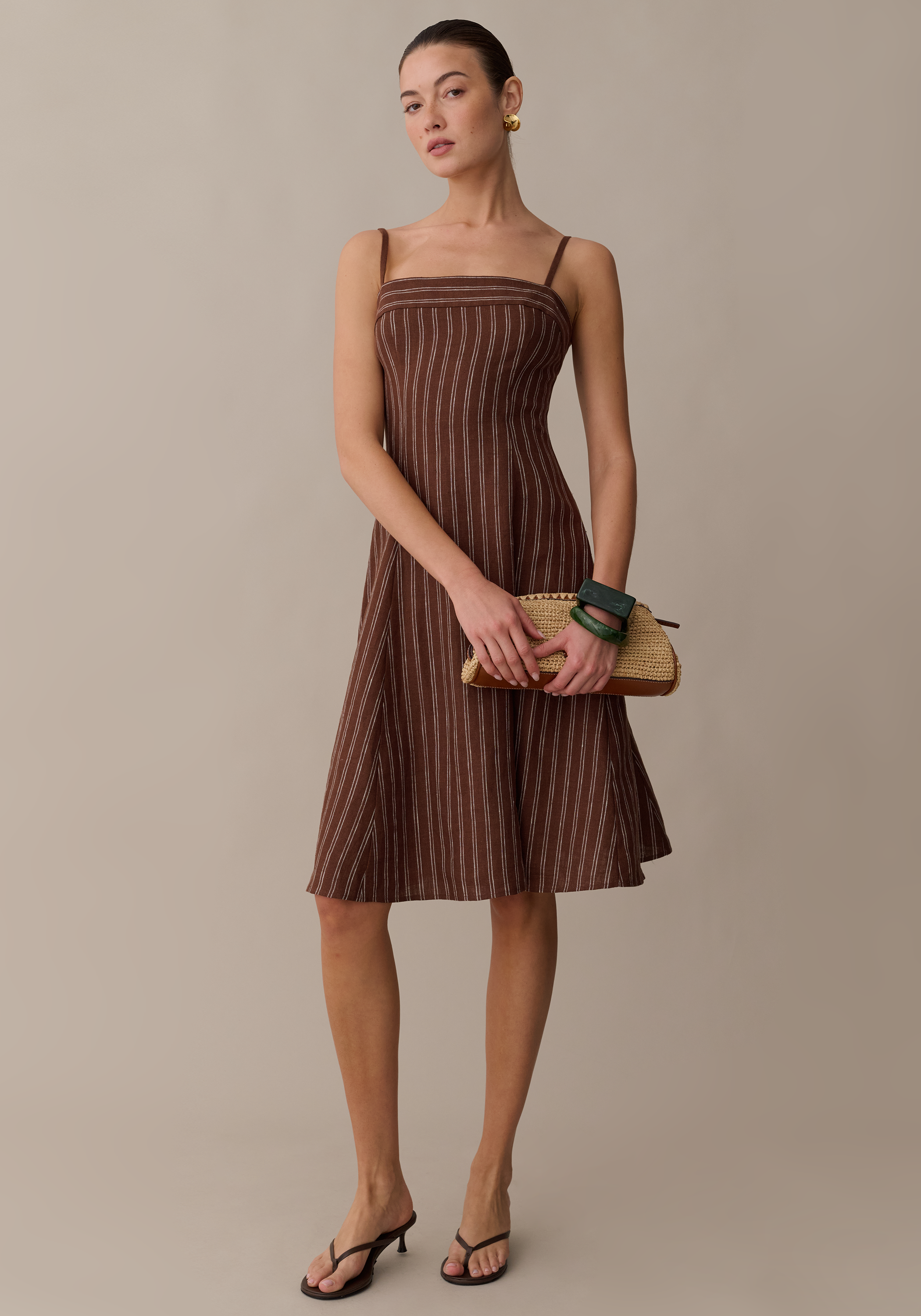 Few Moda | Gizele Linen Dress - Coffee Stripe / S Few Moda | Gizele Linen Dress - Coffee Stripe / S