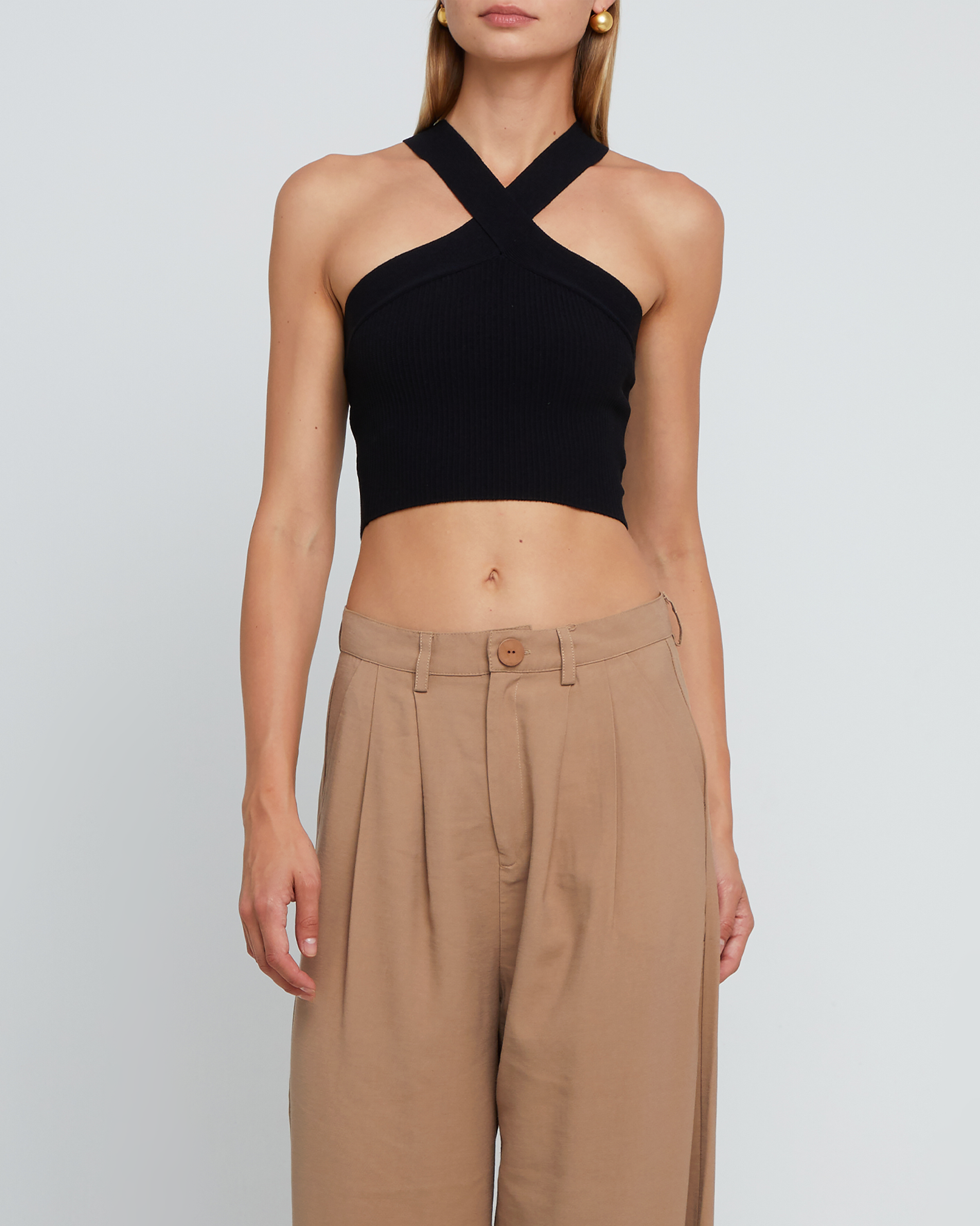 Sculpting Knit Criss Cross Cropped Halter Tank Sculpting Knit Criss Cross Cropped Halter Tank