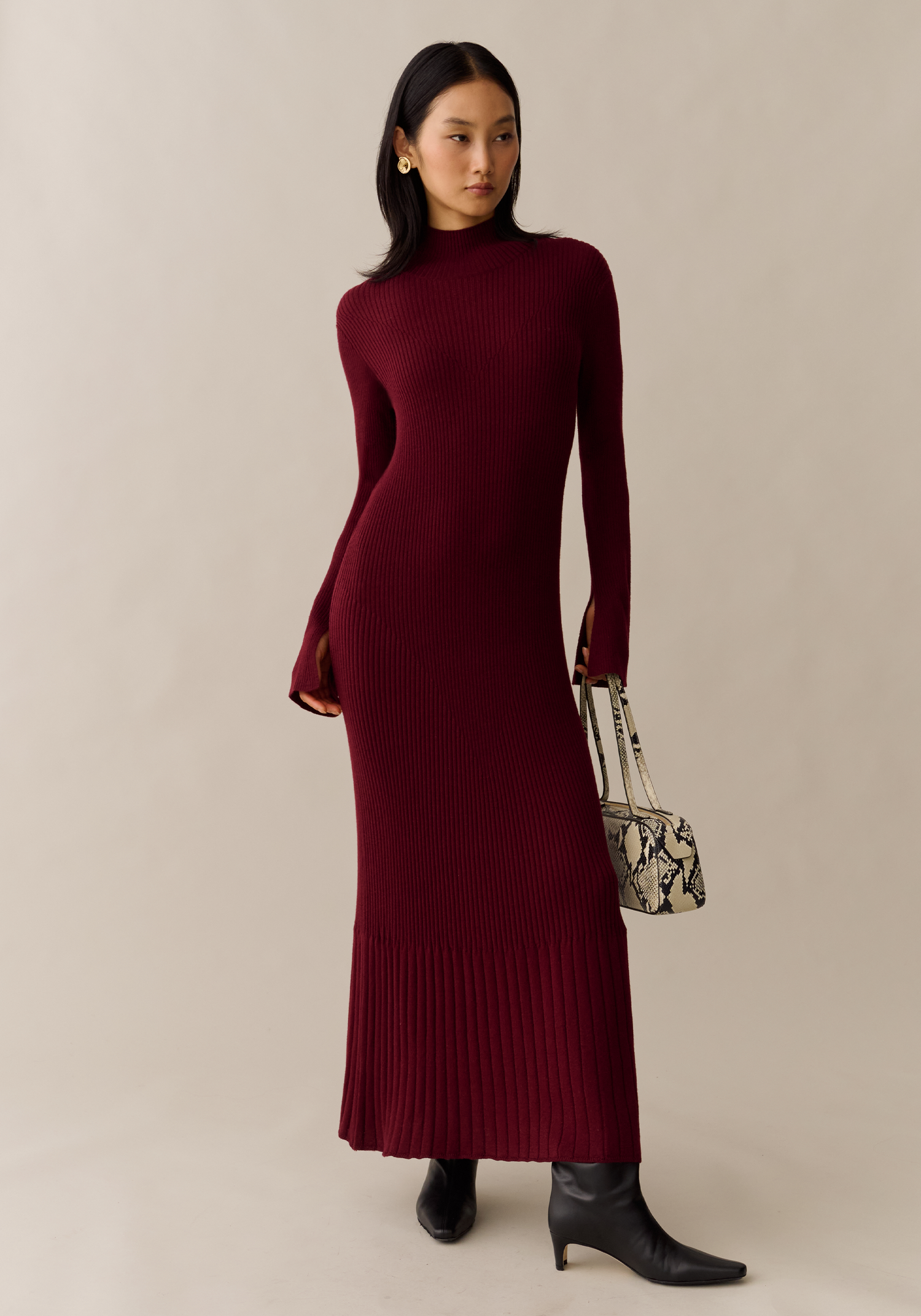 Midi Knit Dress V Neck Other Stories Long-Sleeve Rib-Knit Midi Dress Red M Midi Knit Dress V Neck Other Stories Long-Sleeve Rib-Knit Midi Dress Red M