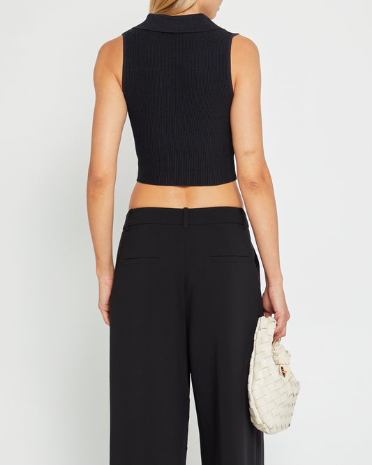 Sculpting Knit Cropped Polo Top