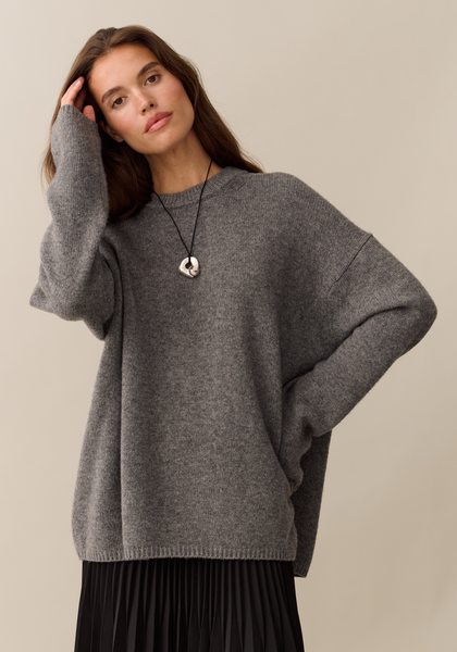 マロン☆美品☆ENFOLD☆オーバーサイズクルーネックニット グレー 38 Nancy Merino Wool Sweater