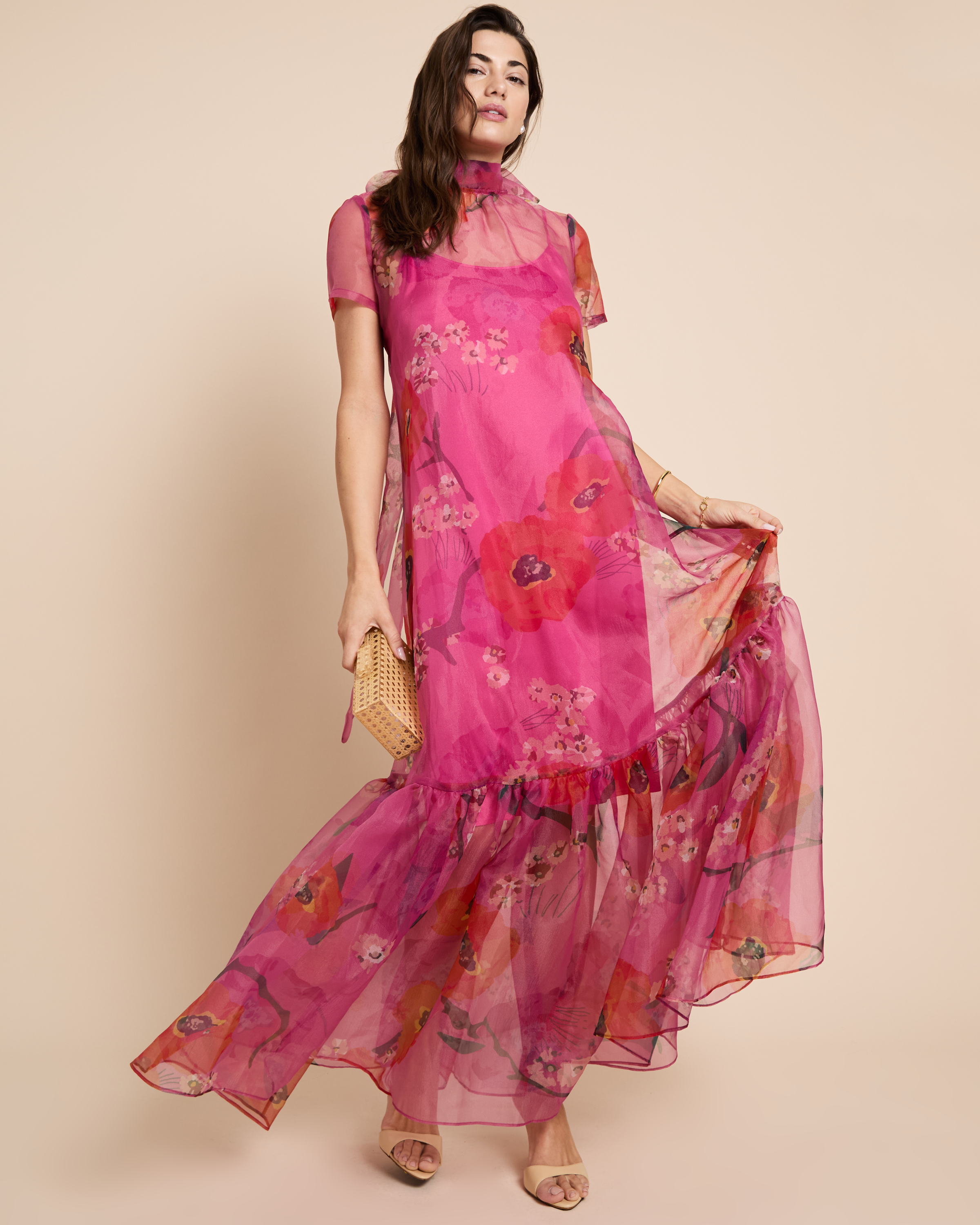 melody pink dress Melody Chain Strap Satin Midi Dress Shop American Threads Women's Trendy Online Boutique Pink / M