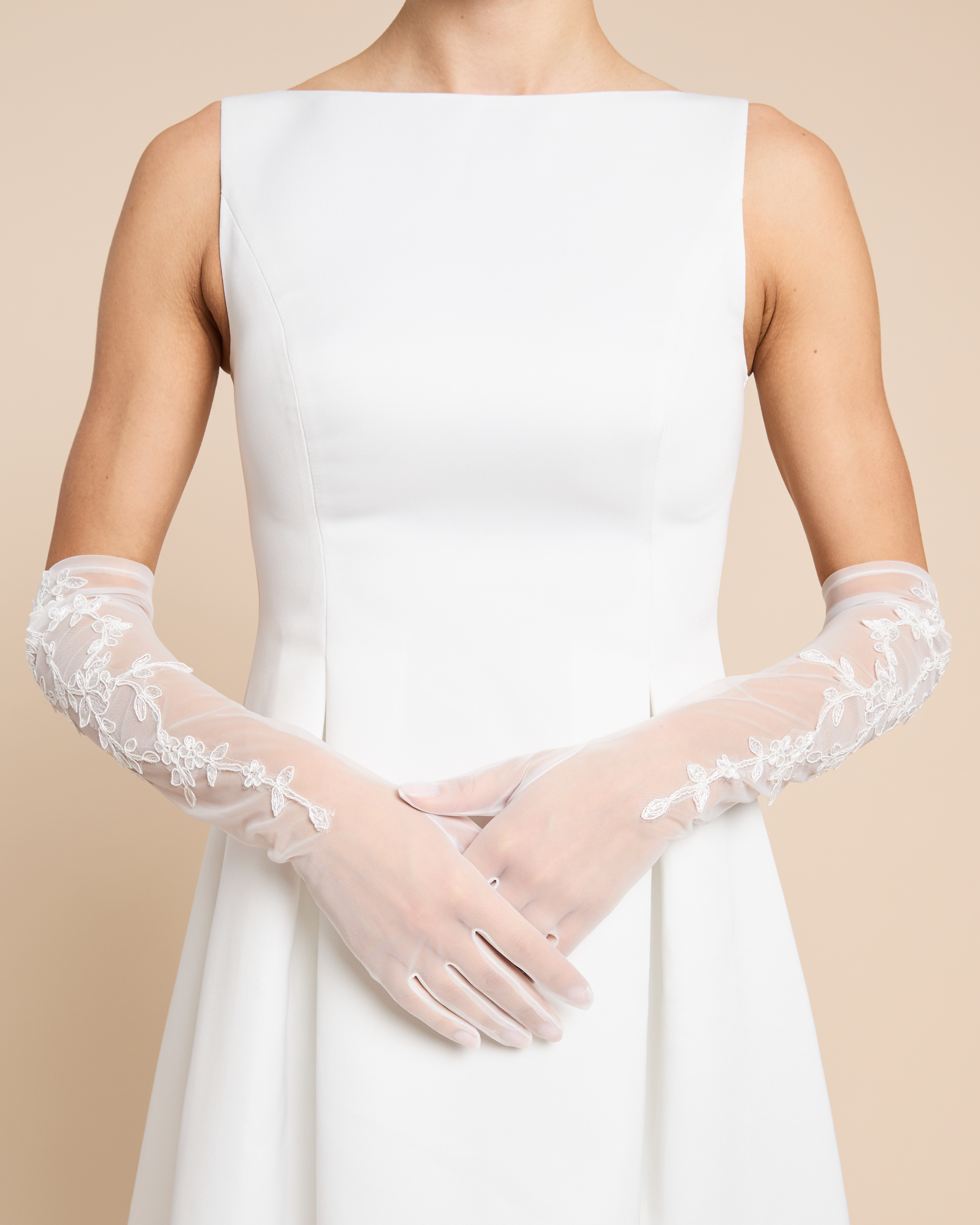 Few Moda | Lace Applique Long Bridal Gloves - White / OS Few Moda | Lace Applique Long Bridal Gloves - White / OS