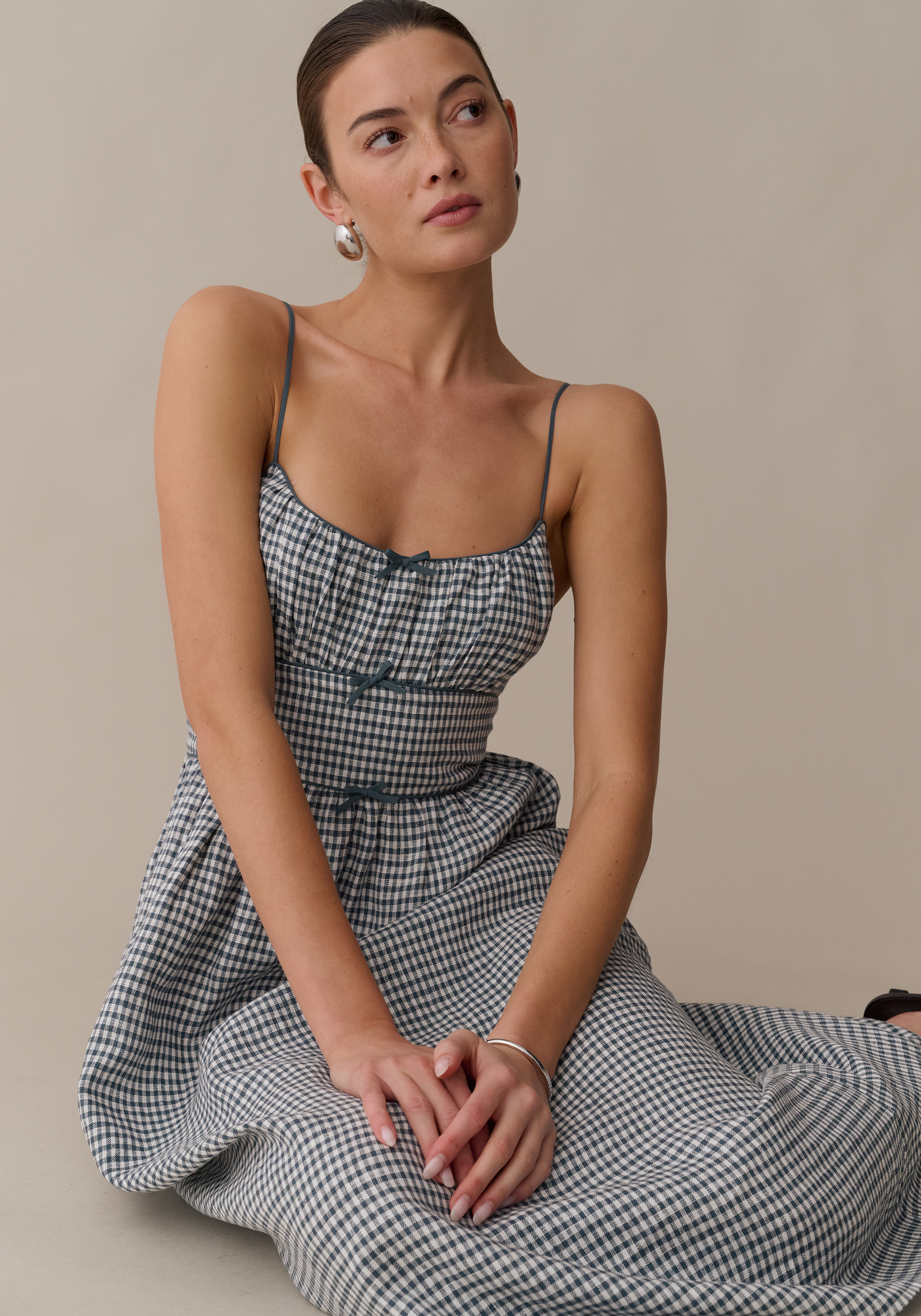 Few Moda | Darya Linen Dress - Teal Gingham / XS Few Moda | Darya Linen Dress - Teal Gingham / XS