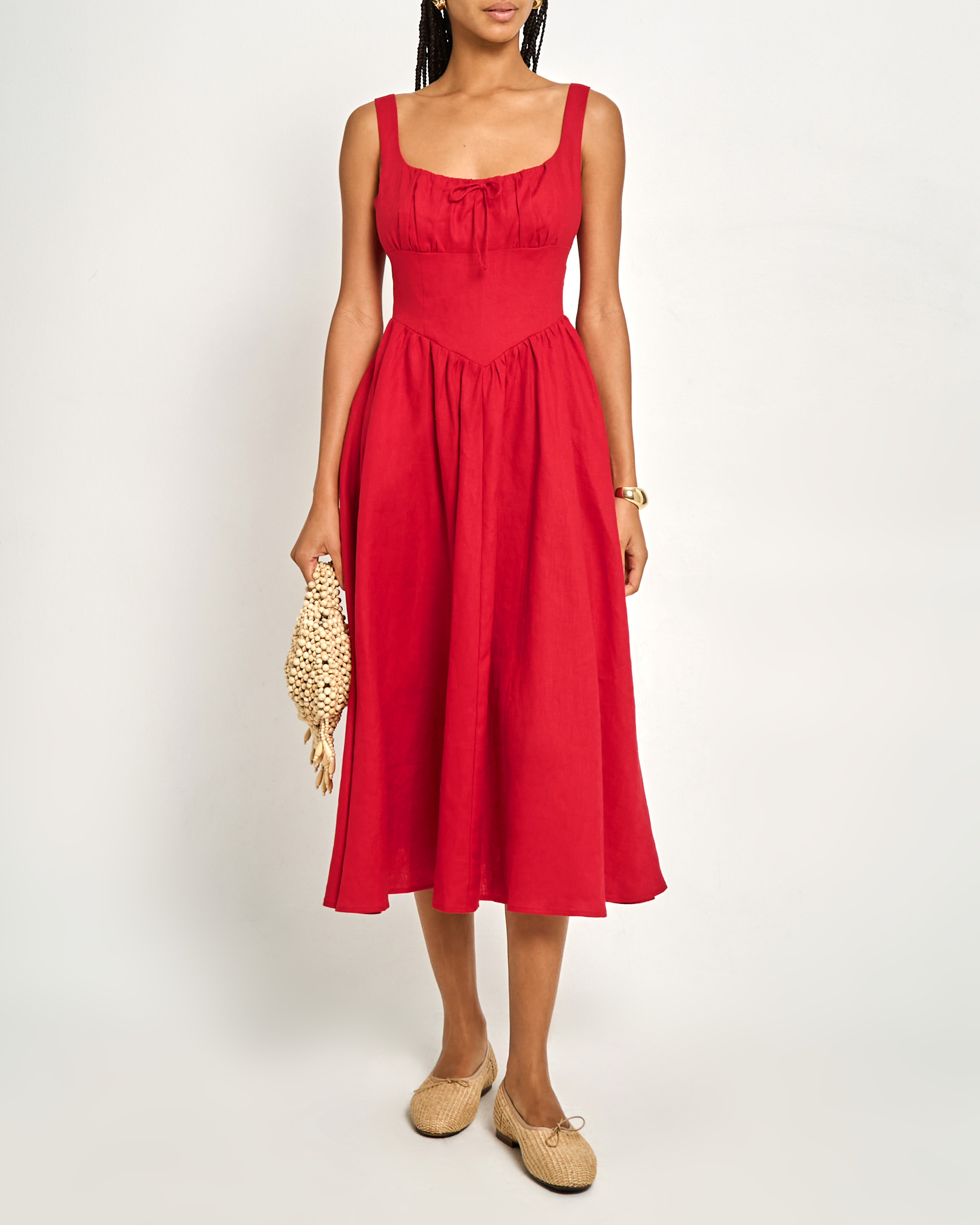 caara linen dress Caara Vale Tiered Gauze Midi Dress