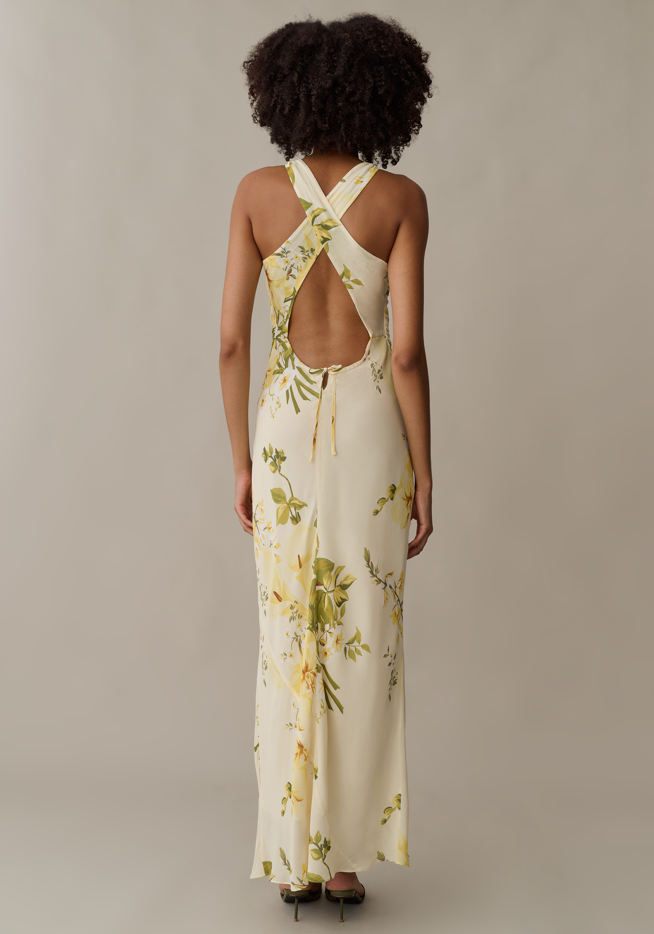 arabella backless dress Bec & Bridge Arabella Backless Satin Maxi Dress Beige BEC + BRIDGE