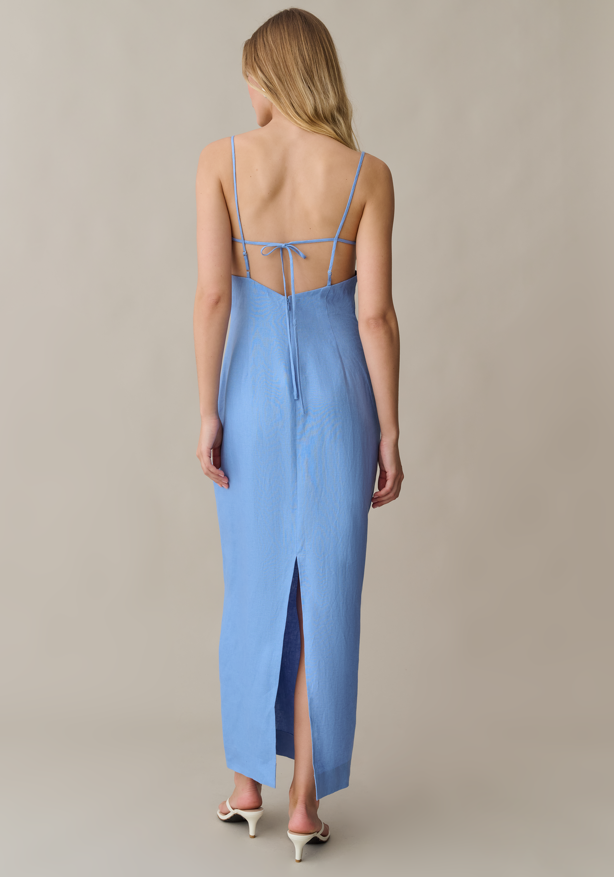 ankle length linen dress Sleeveless linen wrap dress Serena