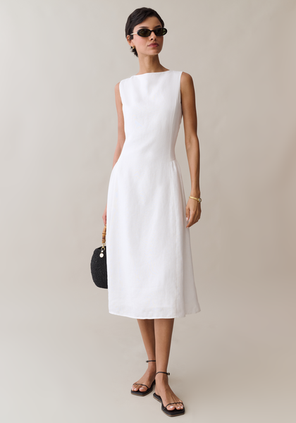 a line linen dresses for women A line loose fitting womens linen dress 4834 main image 1