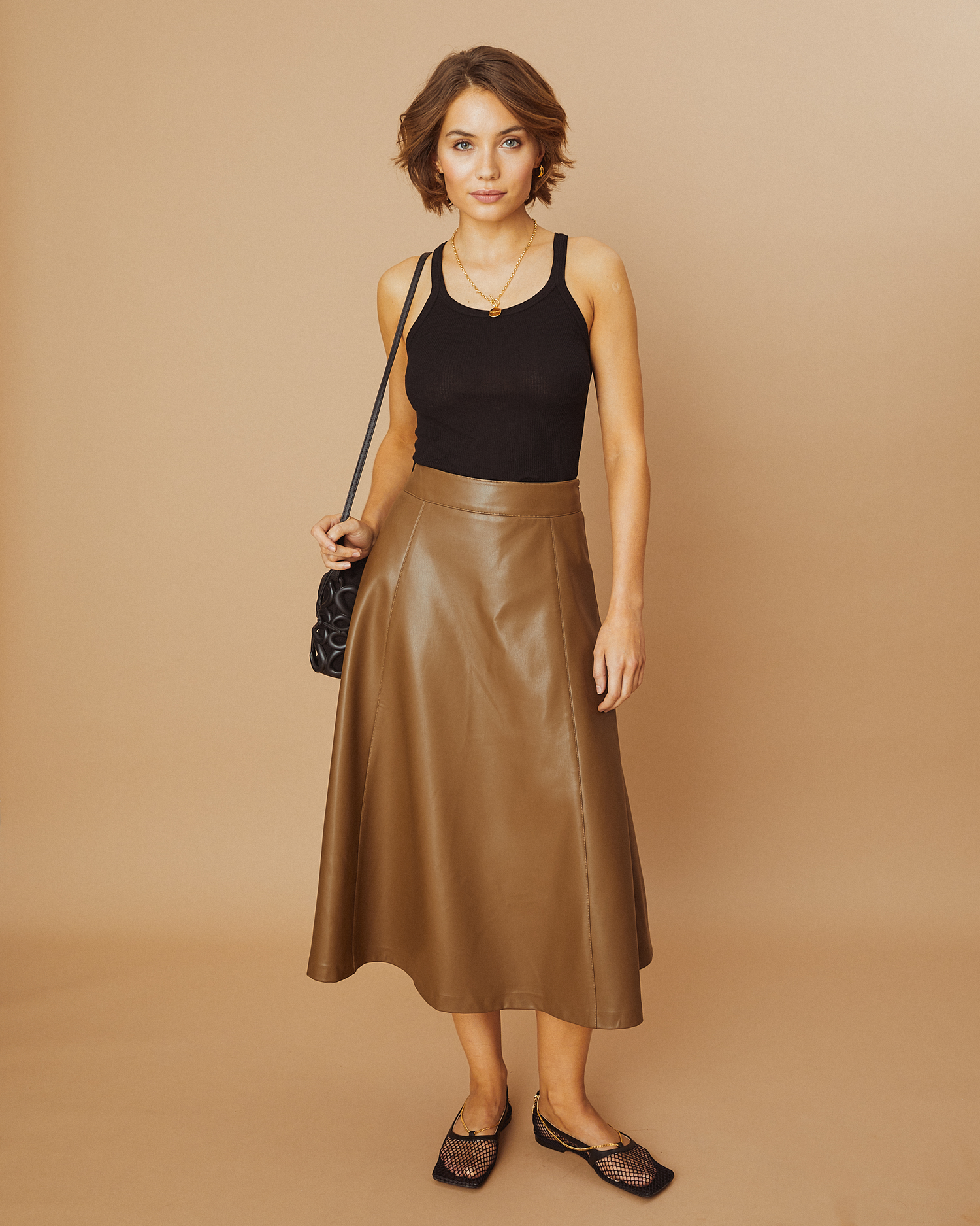 Vegan Leather Flared Midi Skirt | Seed Heritage