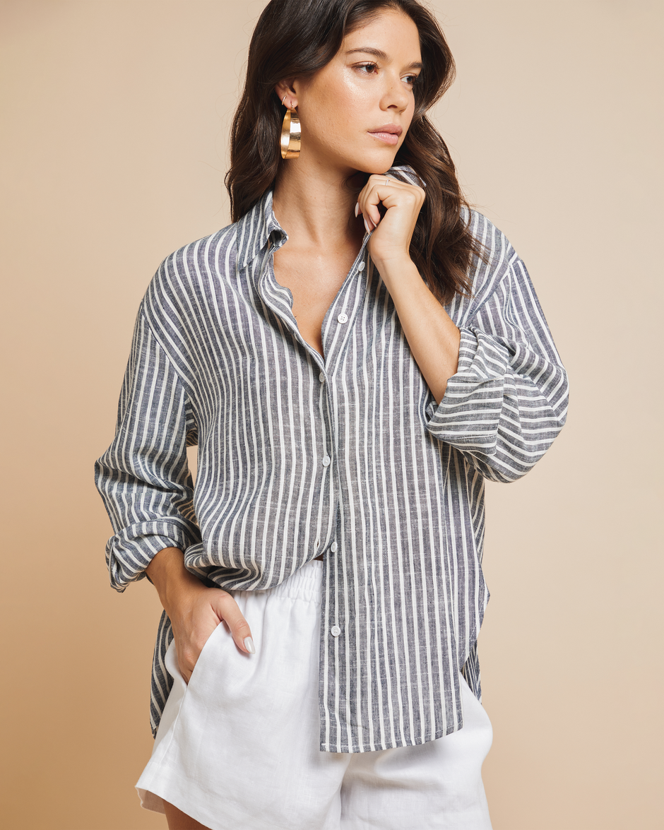 HOLE-KNIT COTTON-LINEN TOP