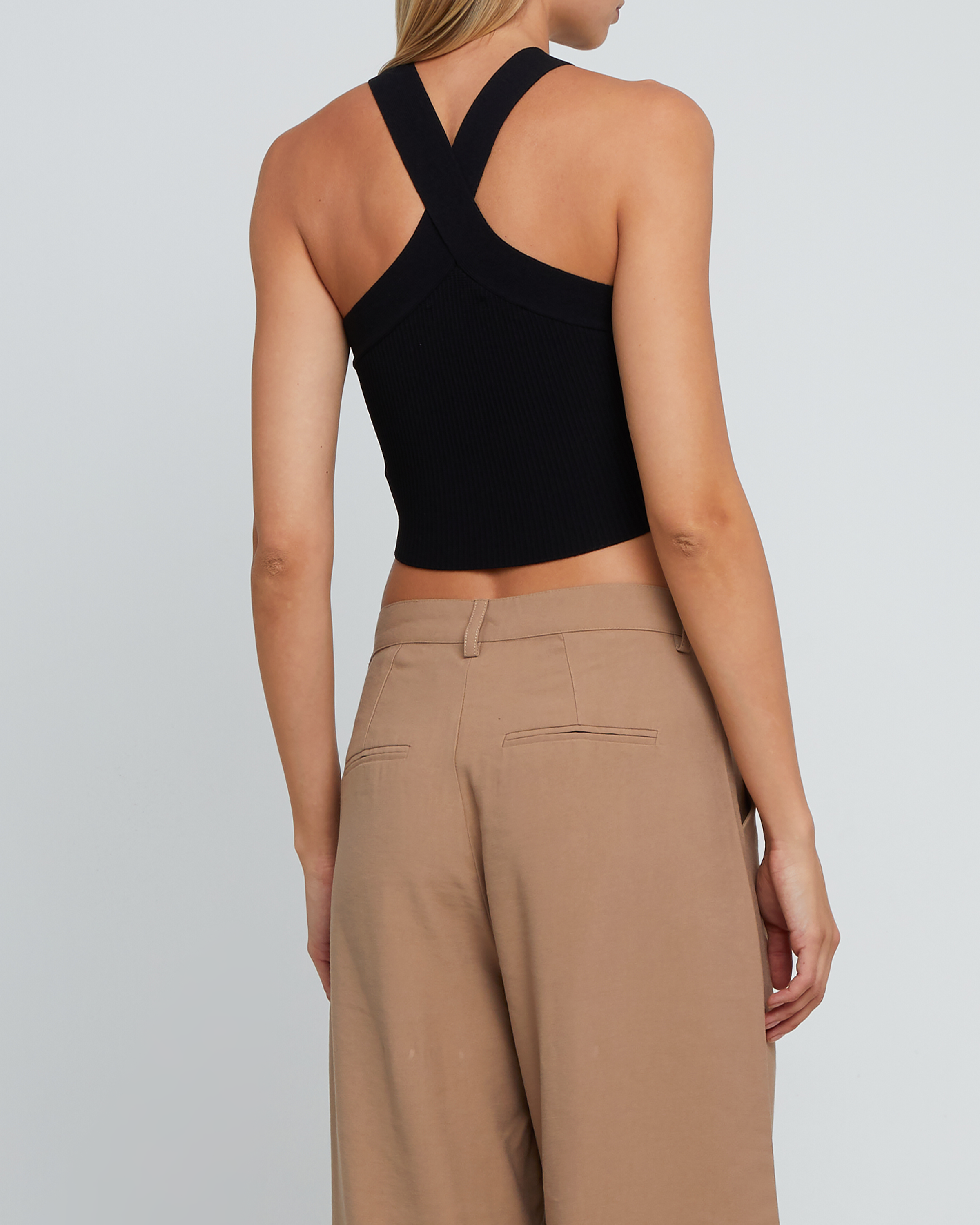 Sculpting Knit Criss Cross Cropped Halter Tank Sculpting Knit Criss Cross Cropped Halter Tank