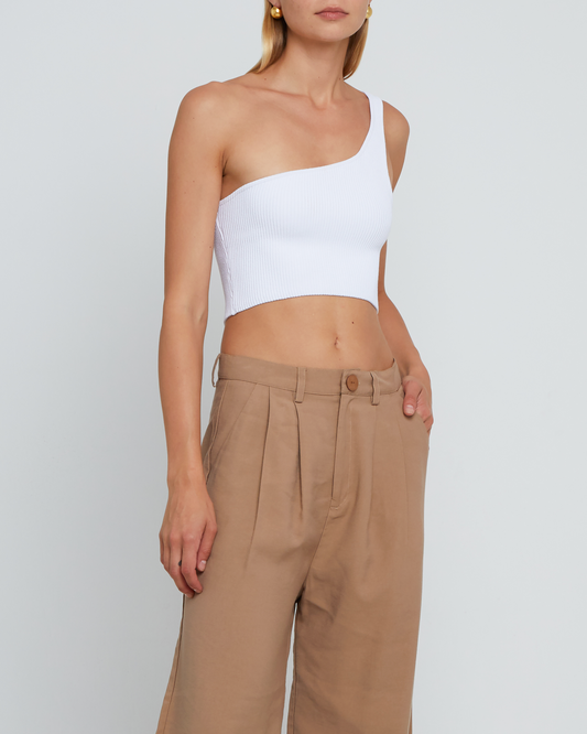 Sculpting Knit One-Shoulder Cropped Tank