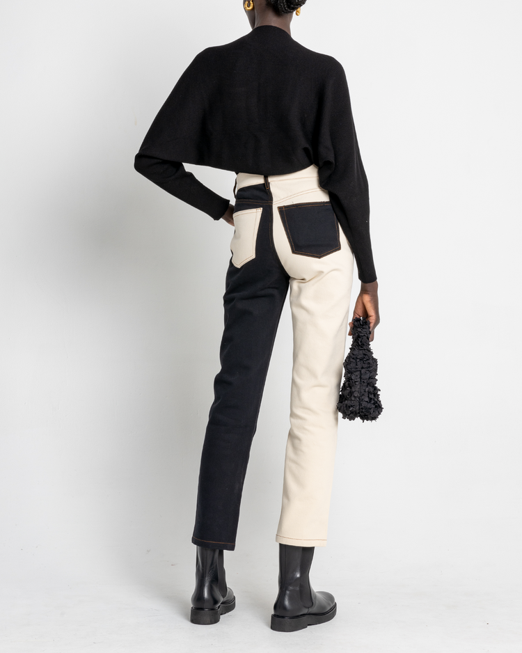 Fifth image of Naomi Cardi Set, a black top and cardi, knit, sweater tank, high neck, bolero, cardigan, sleeves, shrug