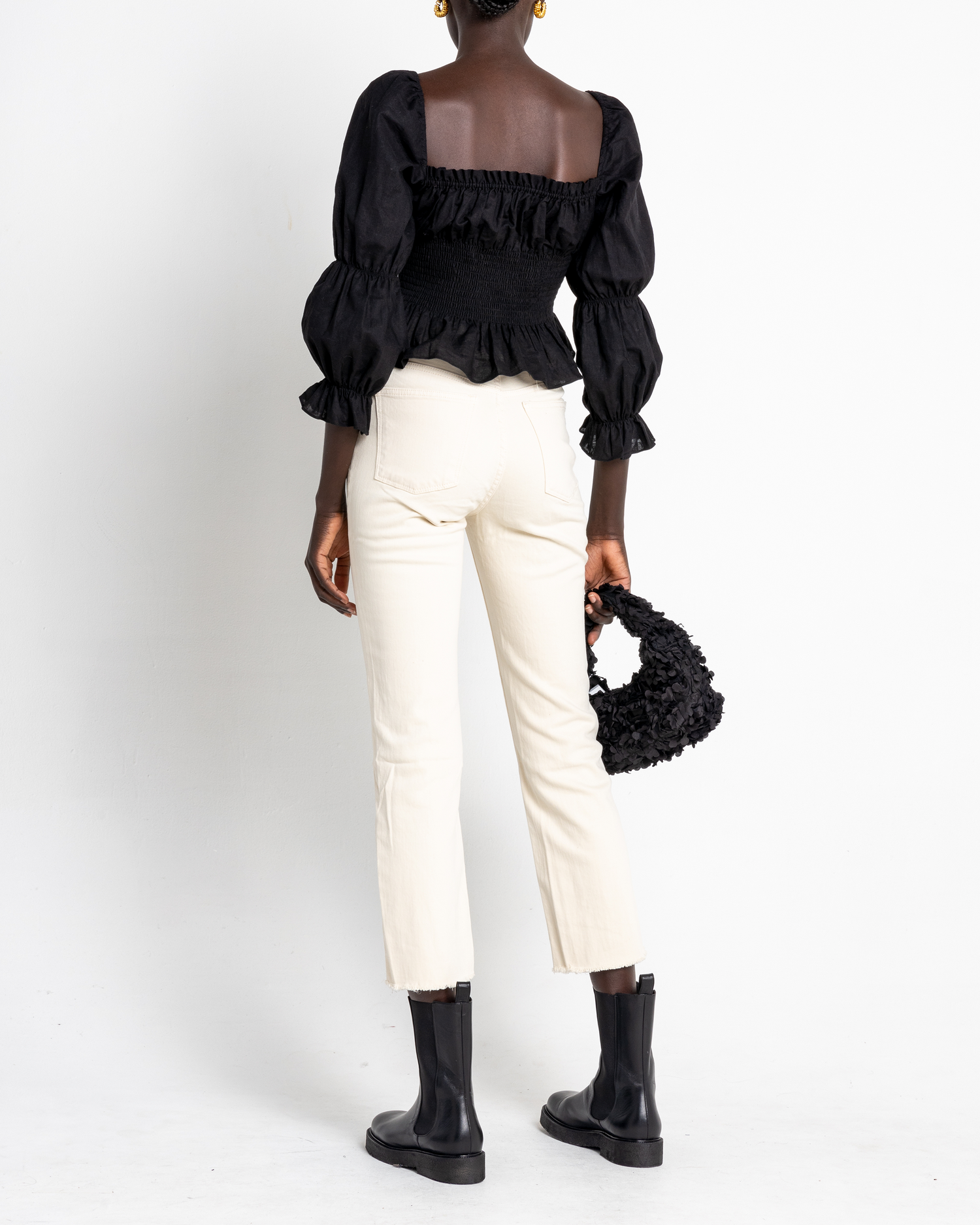 Sixth image of Gia Top, a black puff sleeve top, puff sleeves, square neckline