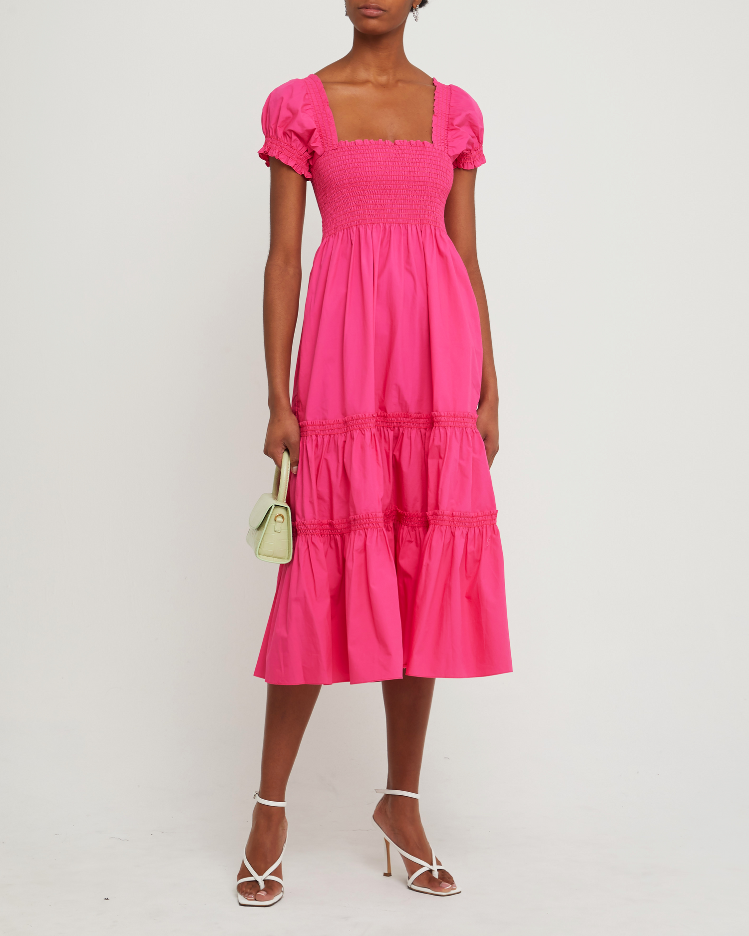Fifth image of Square Neck Smocked Maxi Dress, a pink maxi dress, smocked, puff sleeves, short sleeves
