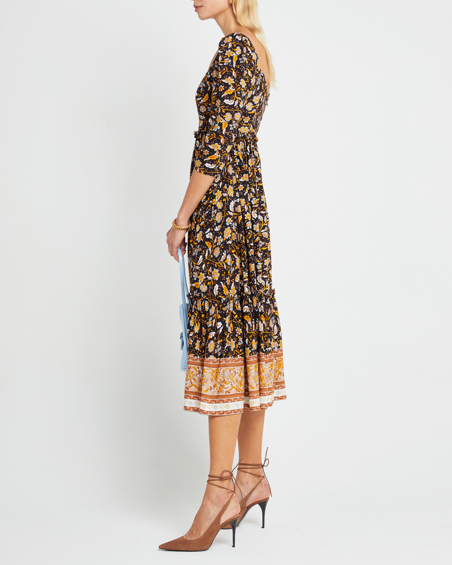 Third image of Willow Dress, a floral midi dress, floral, square neckline, 3/4 sleeves, fall, floral, pockets