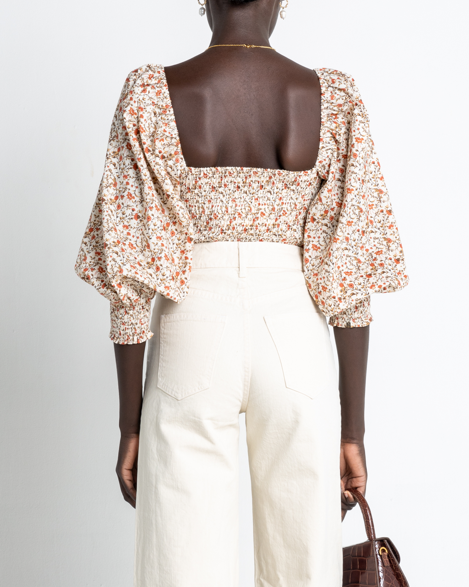 Second image of Gisele Top, a floral puff sleeve top, square neckline, puff sleeves, long sleeve
