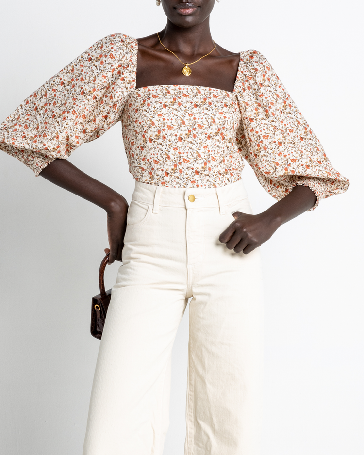 First image of Gisele Top, a floral puff sleeve top, square neckline, puff sleeves, long sleeve