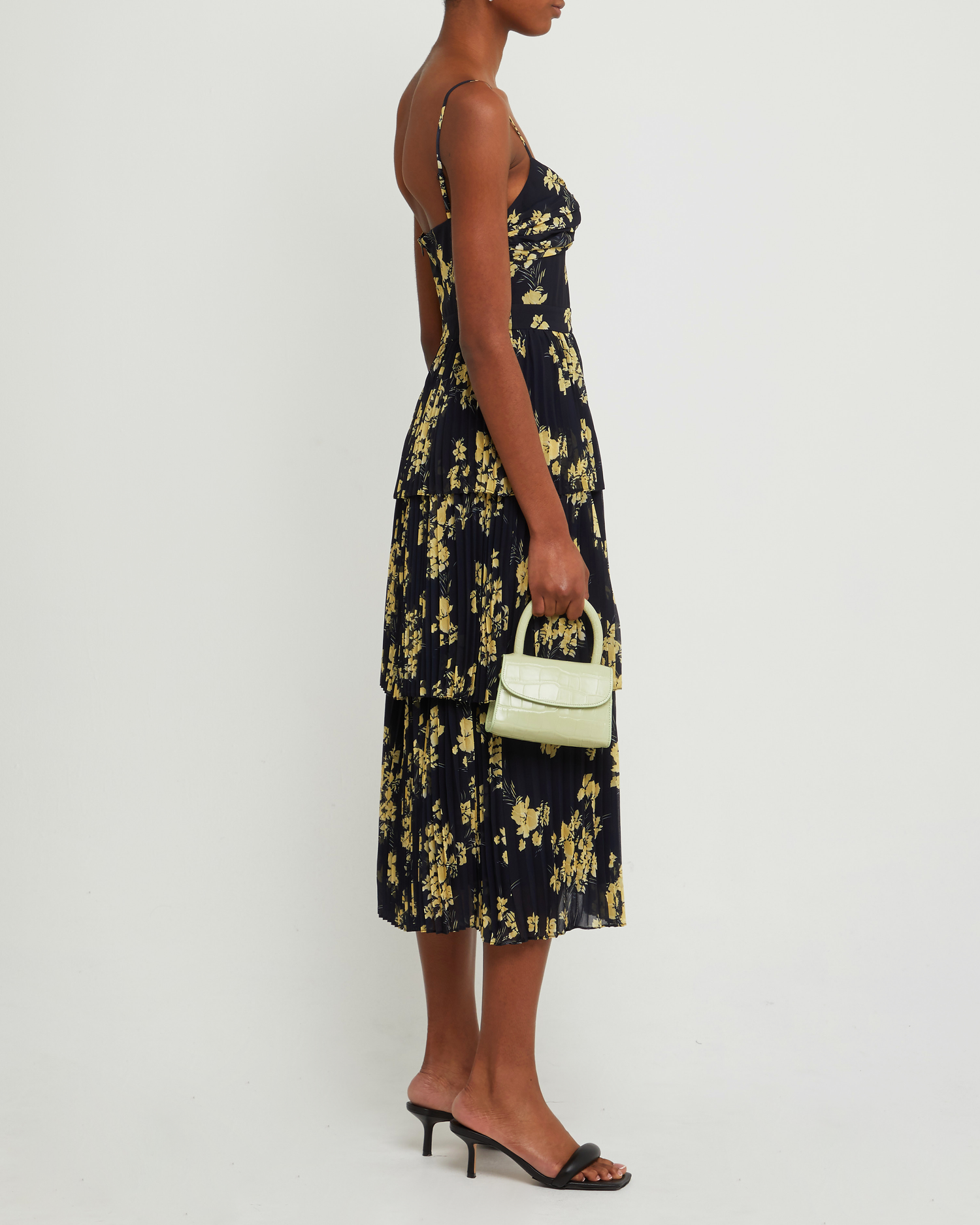Third image of Paco Dress, a floral maxi dress, tiered, pleated, spaghetti strap, floral, fall