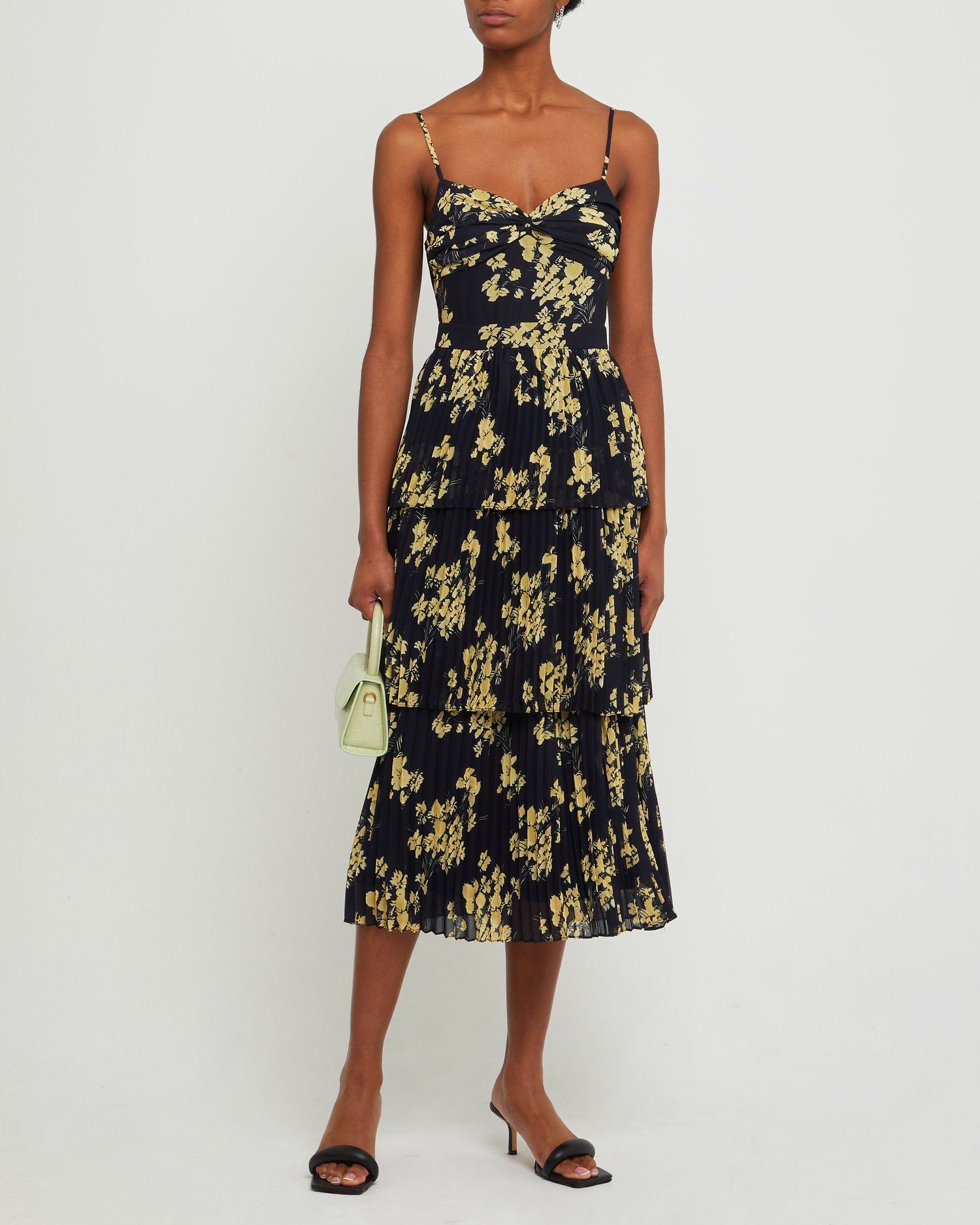 Fifth image of Paco Dress, a floral maxi dress, tiered, pleated, spaghetti strap, floral, fall