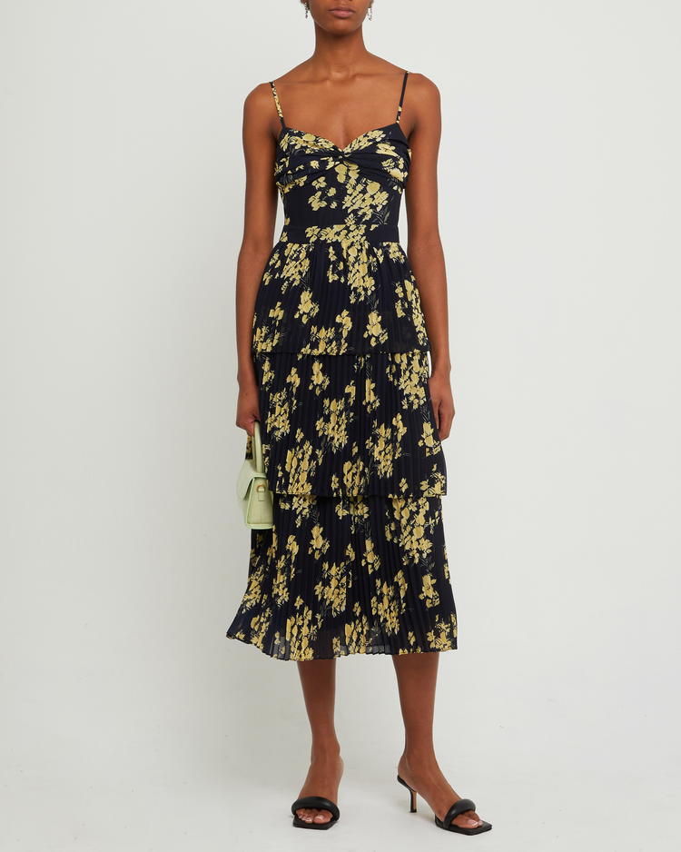 First image of Paco Dress, a floral maxi dress, tiered, pleated, spaghetti strap, floral, fall
